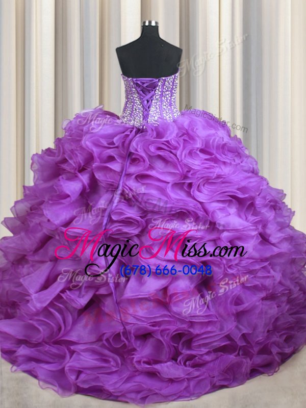 wholesale exceptional sleeveless beading and ruffles lace up quinceanera dress with lavender sweep train