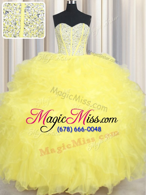 wholesale yellow sleeveless organza lace up quinceanera dress for military ball and sweet 16 and quinceanera