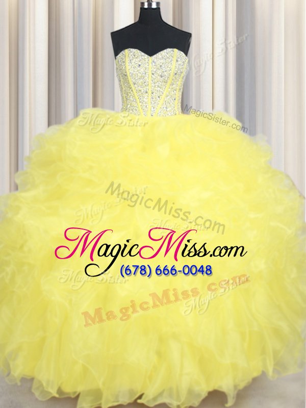 wholesale yellow sleeveless organza lace up quinceanera dress for military ball and sweet 16 and quinceanera