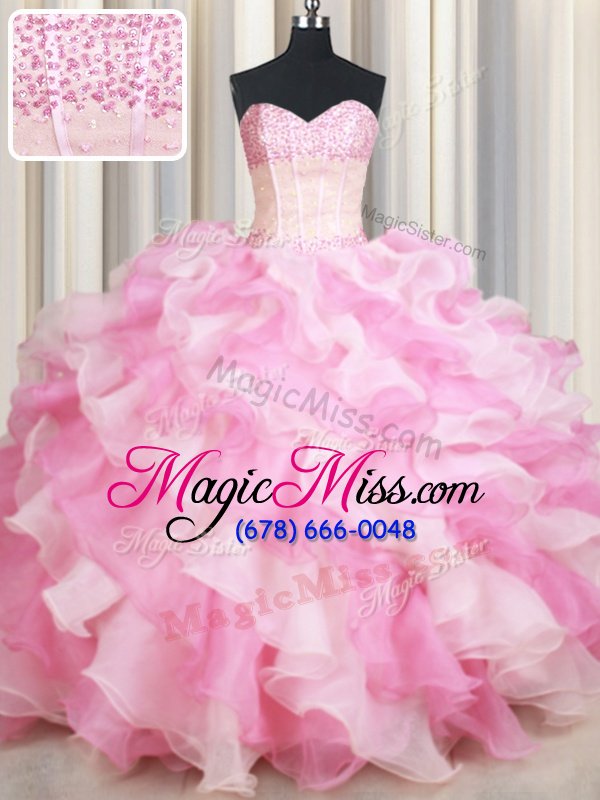 wholesale flirting sweetheart sleeveless organza quinceanera dress beading and ruffles lace up