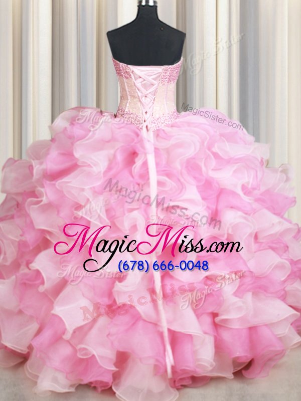 wholesale flirting sweetheart sleeveless organza quinceanera dress beading and ruffles lace up