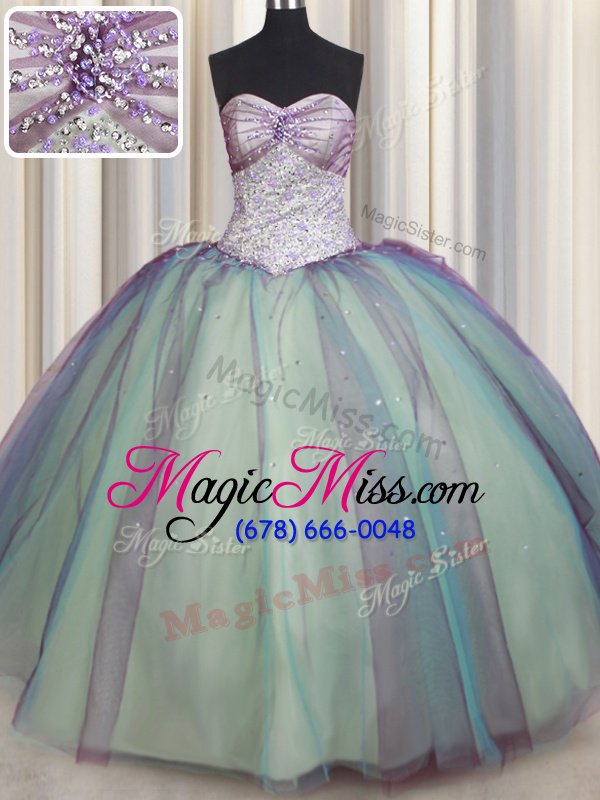 wholesale discount multi-color lace up sweetheart beading and sequins quinceanera dress tulle sleeveless