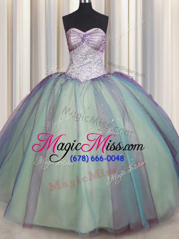 wholesale discount multi-color lace up sweetheart beading and sequins quinceanera dress tulle sleeveless