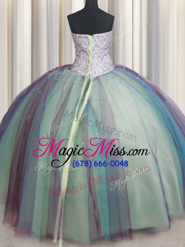 wholesale discount multi-color lace up sweetheart beading and sequins quinceanera dress tulle sleeveless