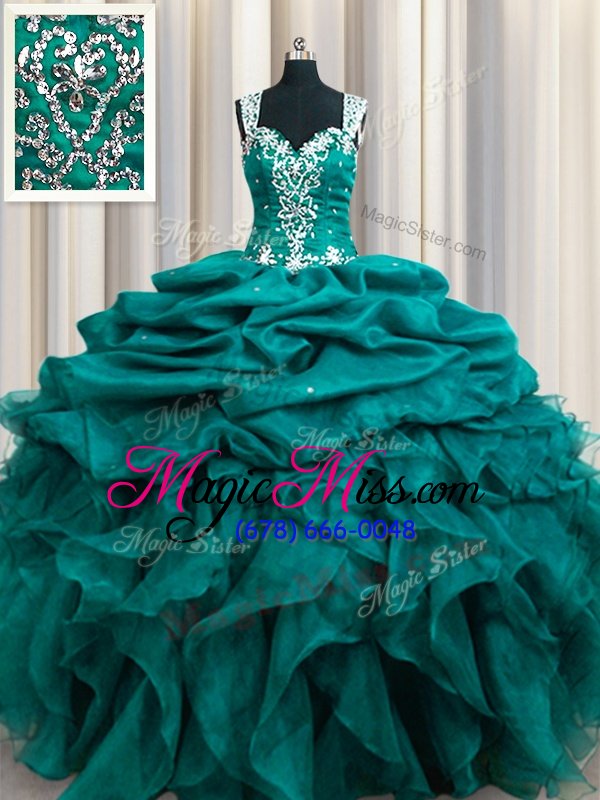 wholesale custom made straps straps sleeveless beading and ruffles and pick ups zipper 15 quinceanera dress