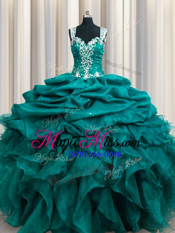 wholesale custom made straps straps sleeveless beading and ruffles and pick ups zipper 15 quinceanera dress