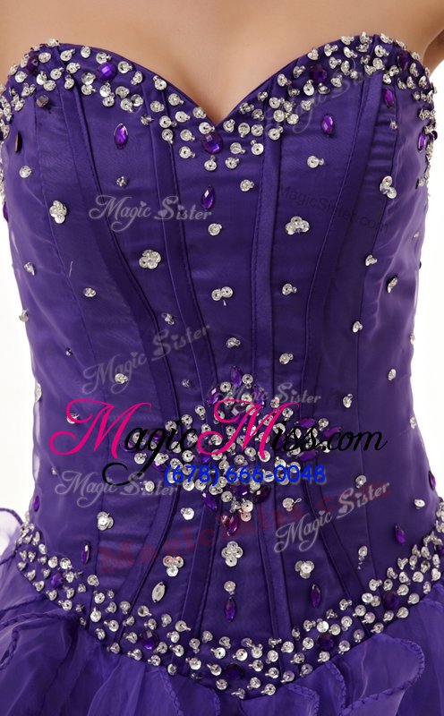 wholesale dramatic sleeveless floor length beading and ruffles lace up 15th birthday dress with purple