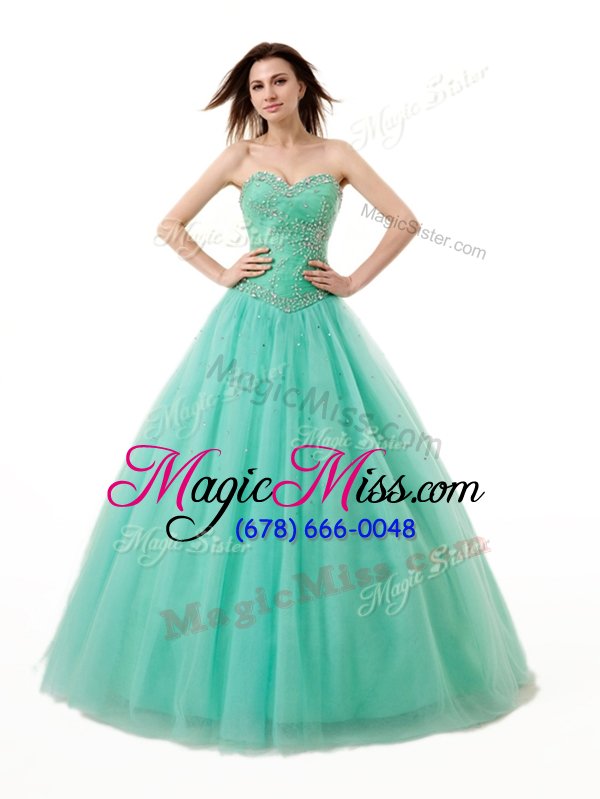 wholesale dynamic floor length a-line sleeveless turquoise quinceanera dress lace up