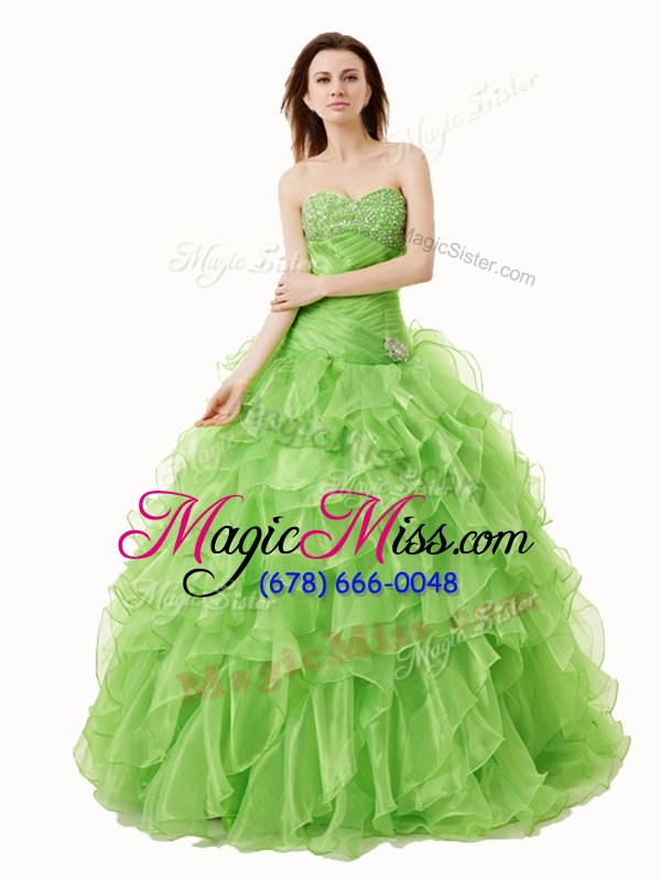 wholesale suitable beading and ruffles sweet 16 dress lace up sleeveless floor length