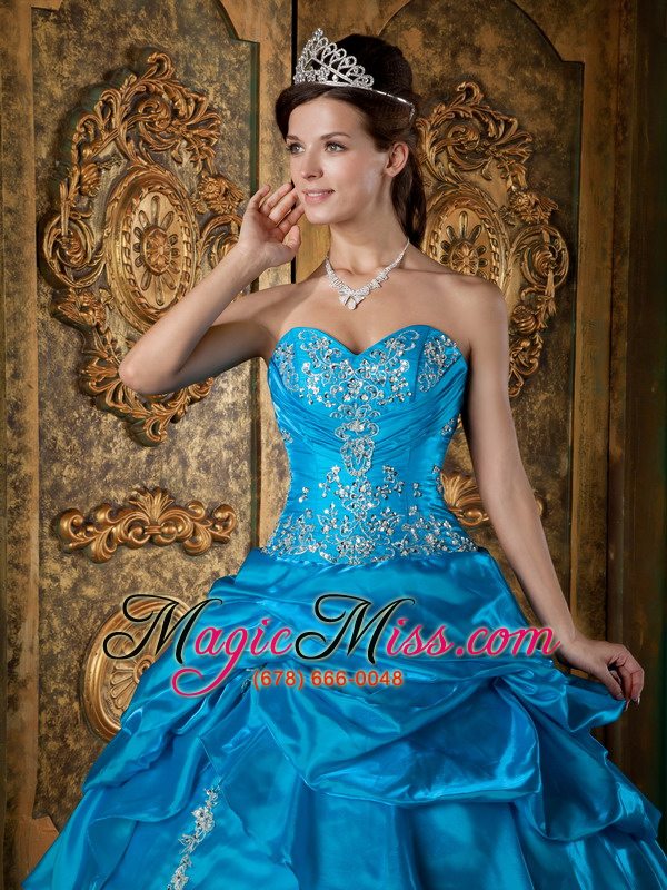 wholesale teal ball gown sweetheart floor-length taffeta appliques quinceanera dress