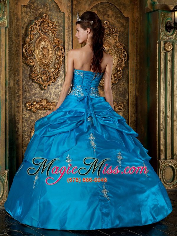 wholesale teal ball gown sweetheart floor-length taffeta appliques quinceanera dress
