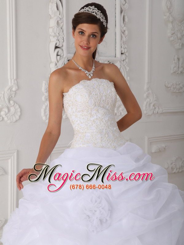 wholesale white ball gown strapless floor-length organza lace quinceanera dress