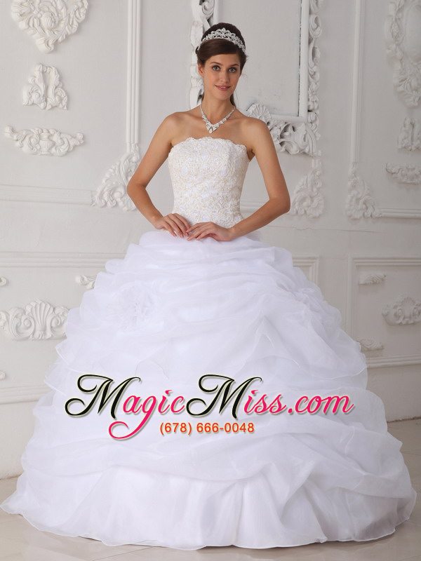 wholesale white ball gown strapless floor-length organza lace quinceanera dress