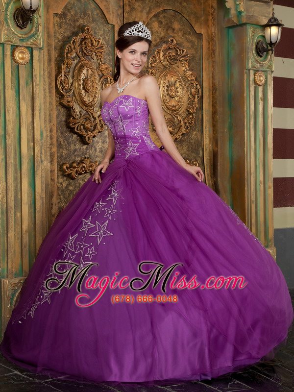 wholesale purple ball gown sweetheart floor-length appliques tulle quinceanera dress