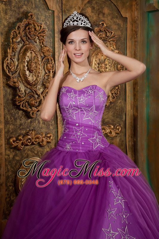 wholesale purple ball gown sweetheart floor-length appliques tulle quinceanera dress