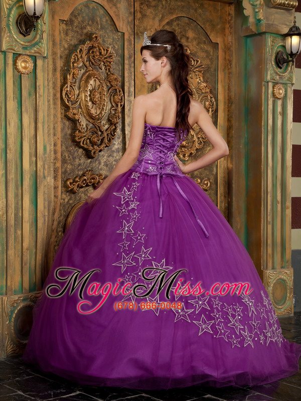 wholesale purple ball gown sweetheart floor-length appliques tulle quinceanera dress