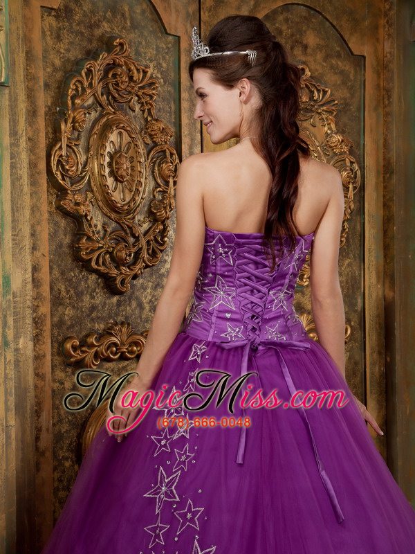 wholesale purple ball gown sweetheart floor-length appliques tulle quinceanera dress