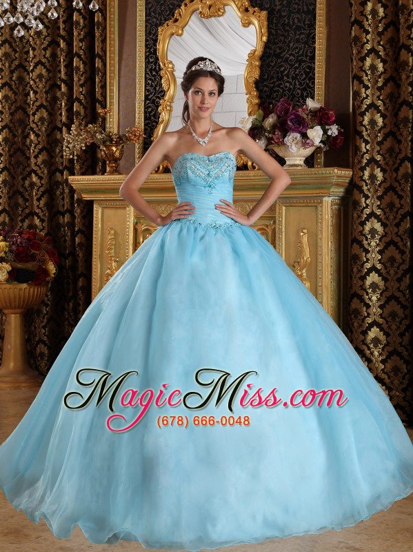 wholesale aqua blue ball gown sweetheart floor-length organza beading quinceanera dress