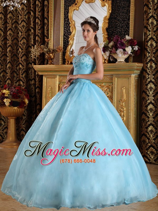 wholesale aqua blue ball gown sweetheart floor-length organza beading quinceanera dress