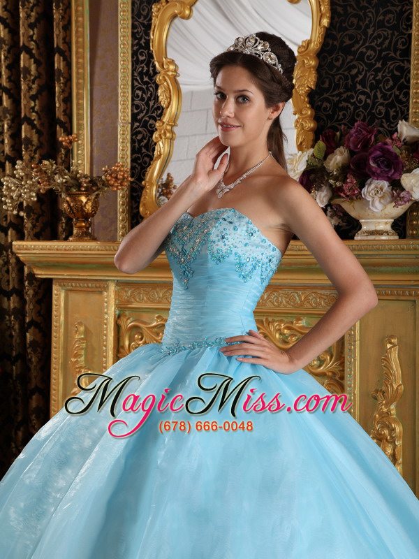 wholesale aqua blue ball gown sweetheart floor-length organza beading quinceanera dress