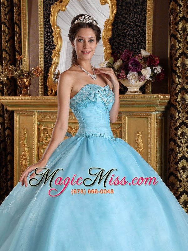 wholesale aqua blue ball gown sweetheart floor-length organza beading quinceanera dress