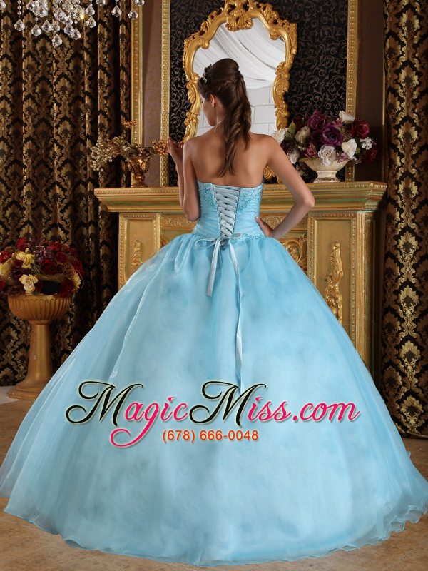 wholesale aqua blue ball gown sweetheart floor-length organza beading quinceanera dress