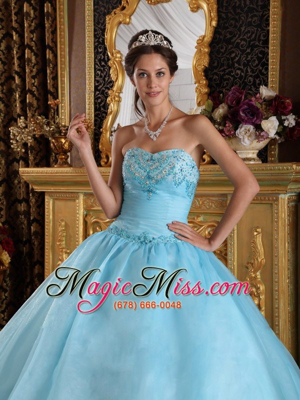 wholesale aqua blue ball gown sweetheart floor-length organza beading quinceanera dress