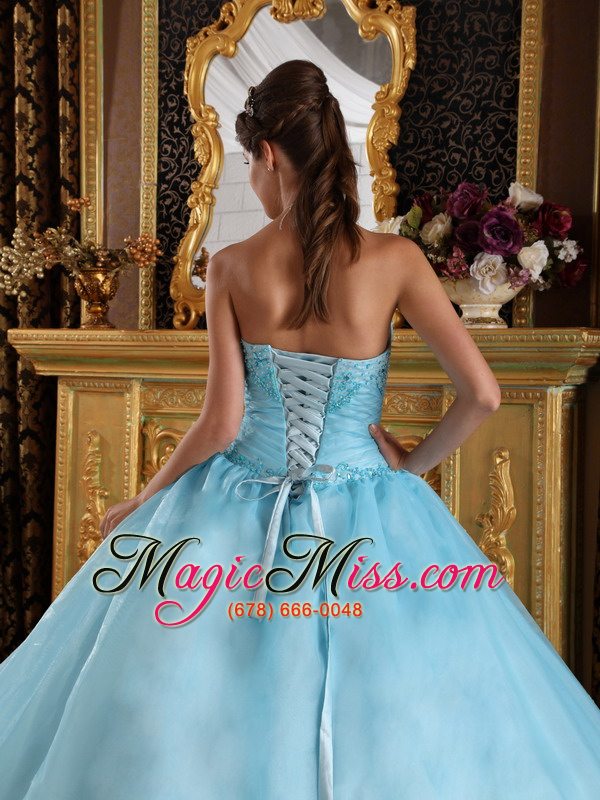 wholesale aqua blue ball gown sweetheart floor-length organza beading quinceanera dress