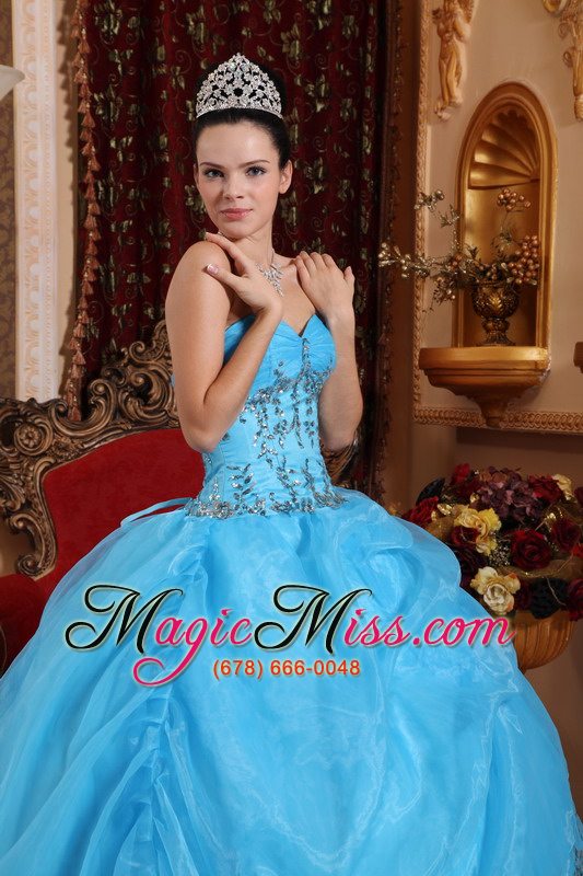 wholesale aqua blue ball gown sweetheart floor-length organza beading quinceanera dress