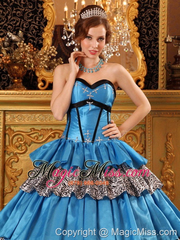 wholesale popular ball gown sweetheart floor-length taffeta ruffles blue quinceanera dress