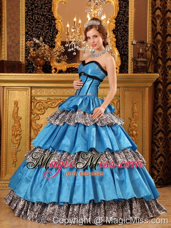 wholesale popular ball gown sweetheart floor-length taffeta ruffles blue quinceanera dress