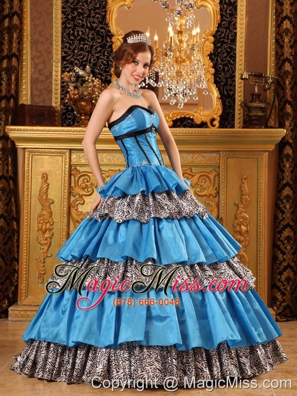 wholesale popular ball gown sweetheart floor-length taffeta ruffles blue quinceanera dress