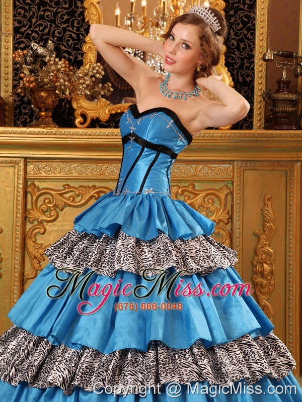 wholesale popular ball gown sweetheart floor-length taffeta ruffles blue quinceanera dress