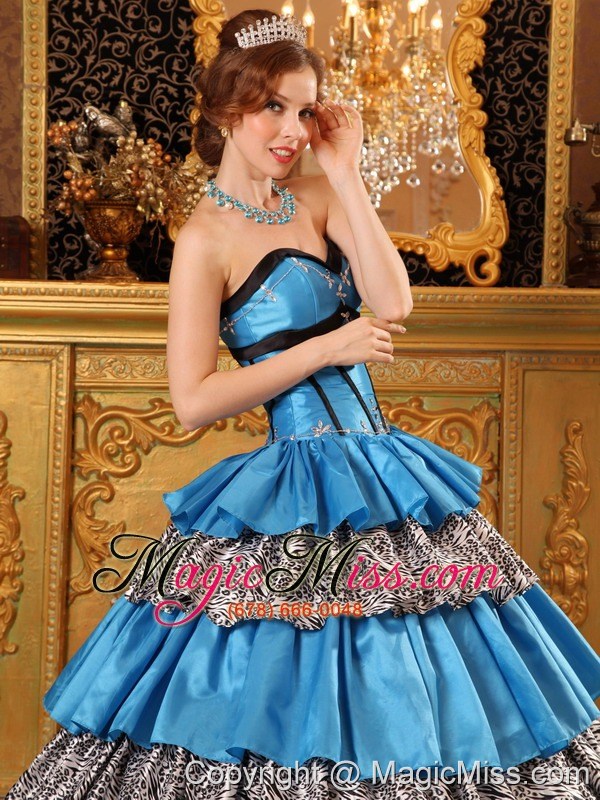 wholesale popular ball gown sweetheart floor-length taffeta ruffles blue quinceanera dress