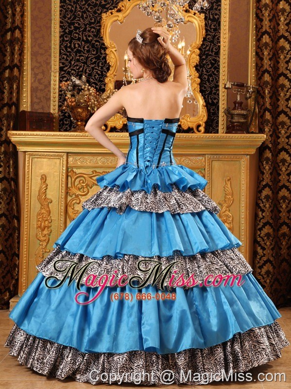 wholesale popular ball gown sweetheart floor-length taffeta ruffles blue quinceanera dress