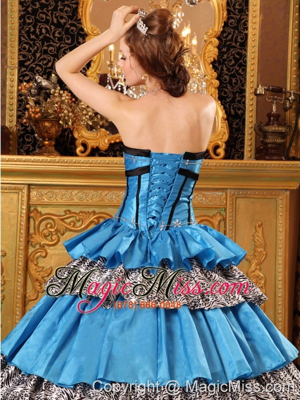 wholesale popular ball gown sweetheart floor-length taffeta ruffles blue quinceanera dress