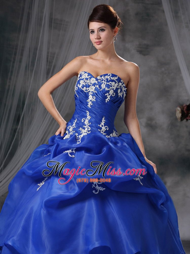 wholesale blue ball gown sweetheart floor-length organza appliques quinceanera dress