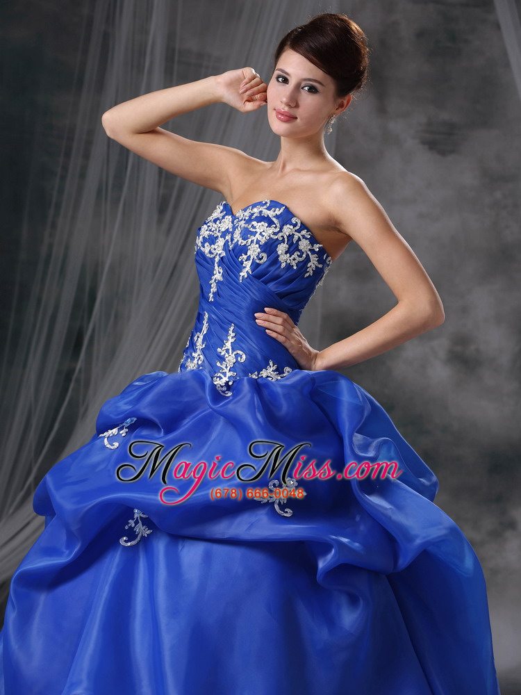 wholesale blue ball gown sweetheart floor-length organza appliques quinceanera dress