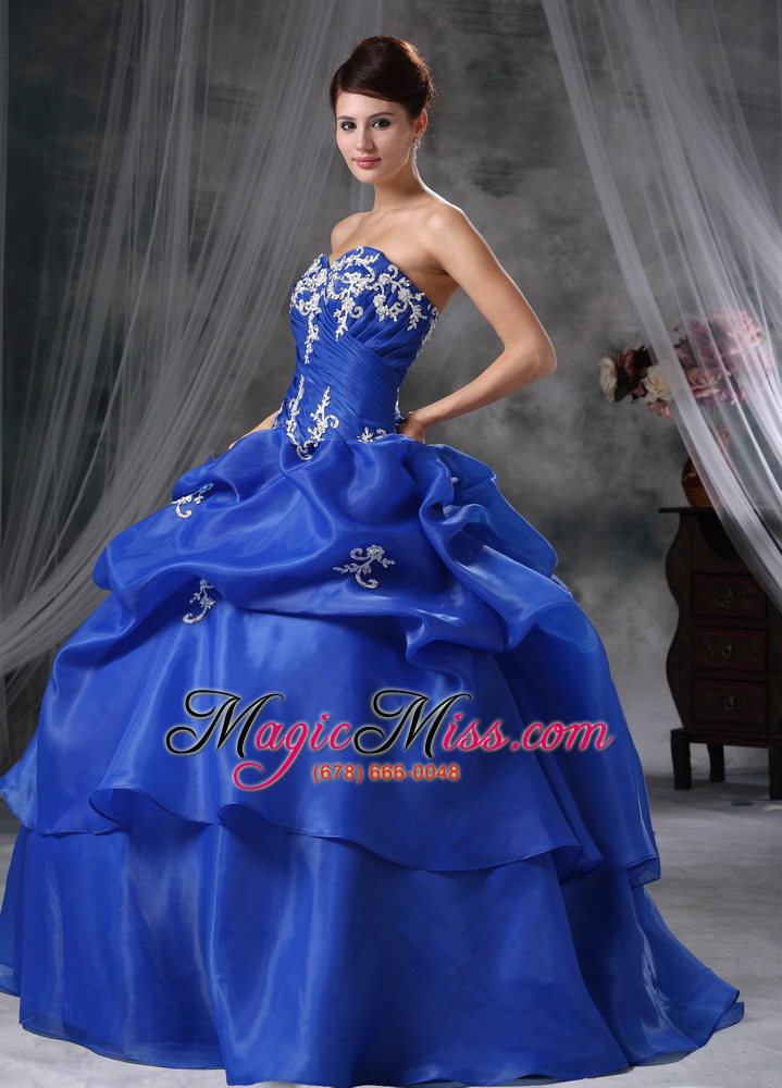 wholesale blue ball gown sweetheart floor-length organza appliques quinceanera dress