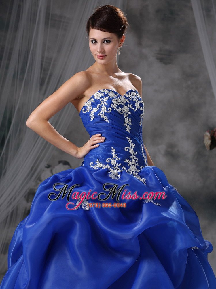 wholesale blue ball gown sweetheart floor-length organza appliques quinceanera dress