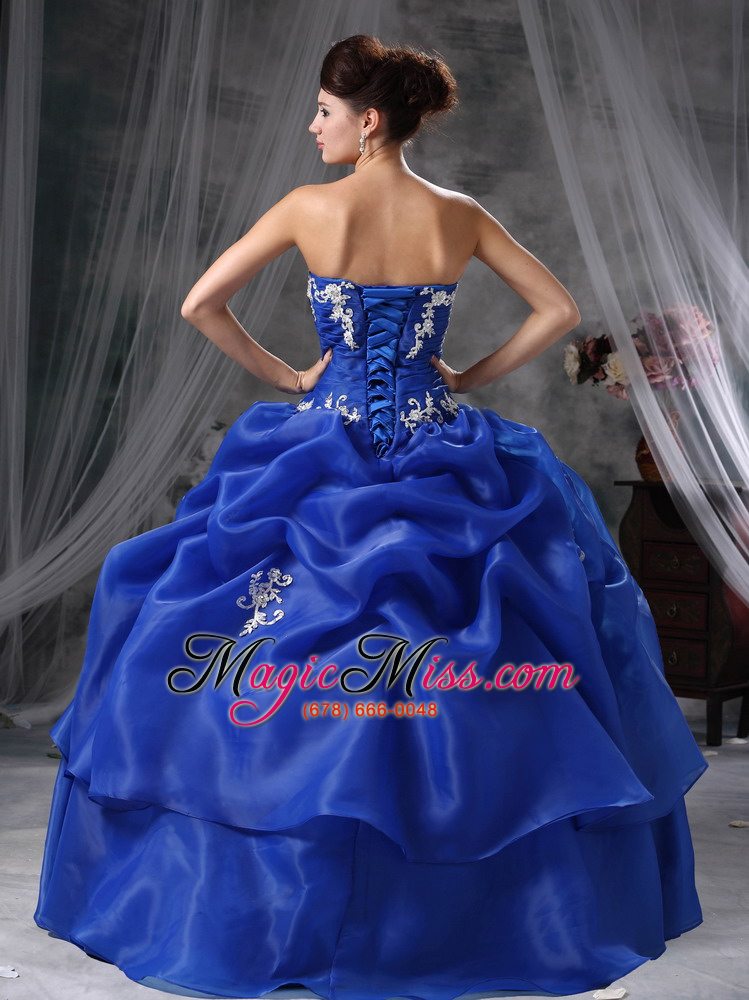 wholesale blue ball gown sweetheart floor-length organza appliques quinceanera dress