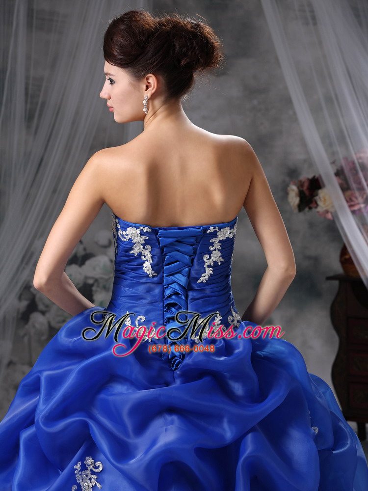 wholesale blue ball gown sweetheart floor-length organza appliques quinceanera dress