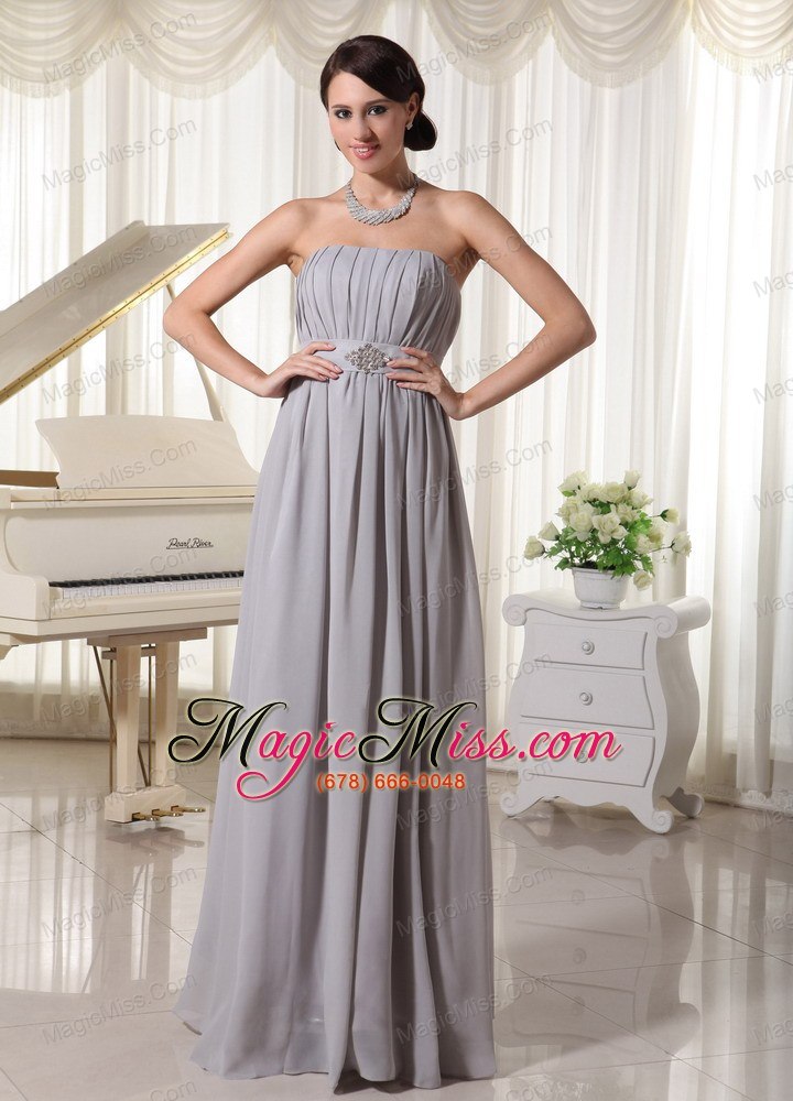 wholesale simple grey empire empire modest dress with ruch and beading chiffon