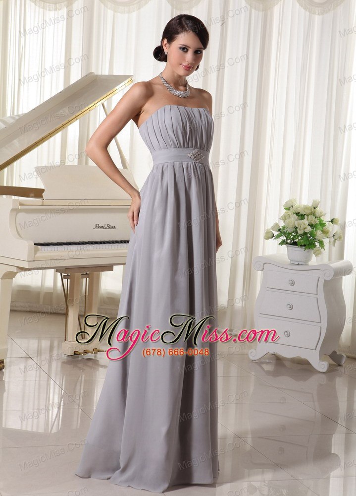 wholesale simple grey empire empire modest dress with ruch and beading chiffon