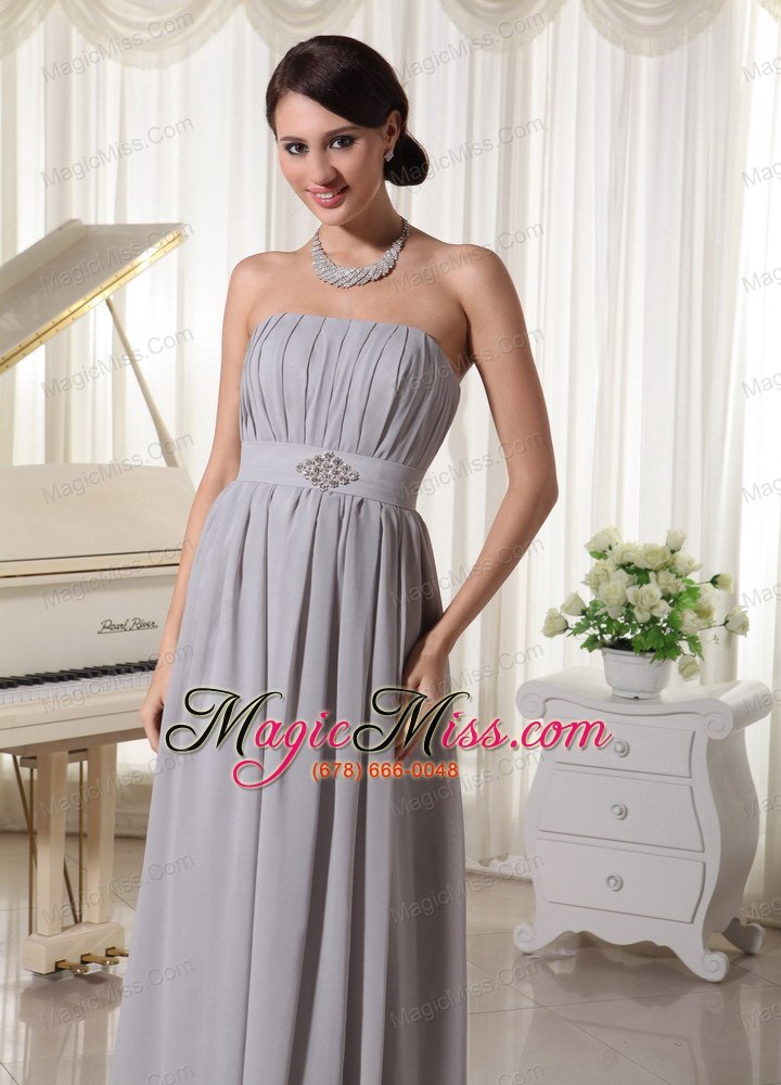 wholesale simple grey empire empire modest dress with ruch and beading chiffon