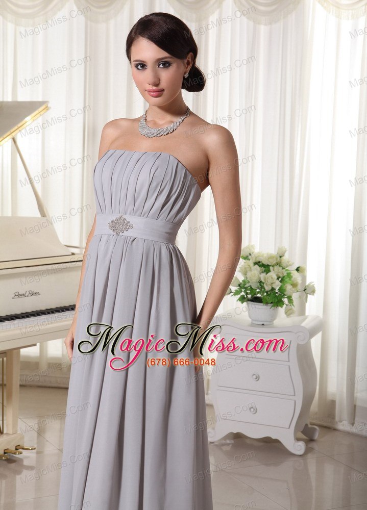 wholesale simple grey empire empire modest dress with ruch and beading chiffon