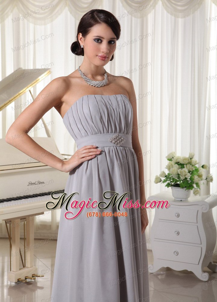 wholesale simple grey empire empire modest dress with ruch and beading chiffon