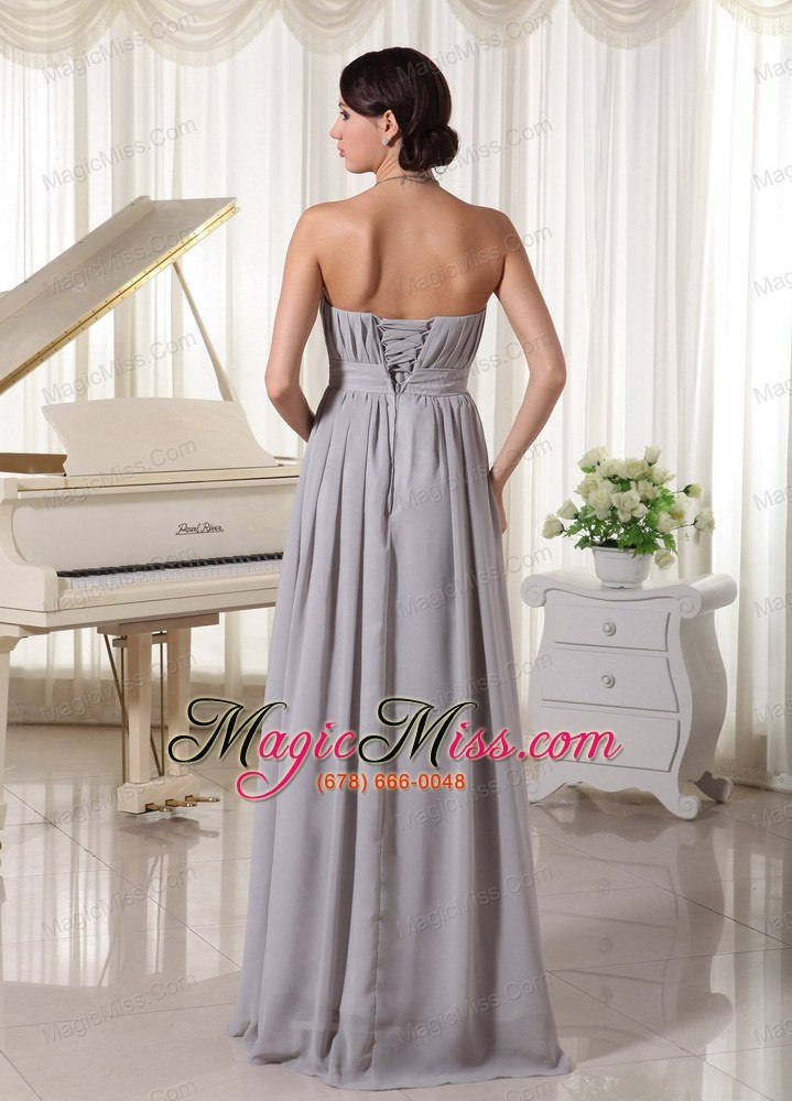 wholesale simple grey empire empire modest dress with ruch and beading chiffon