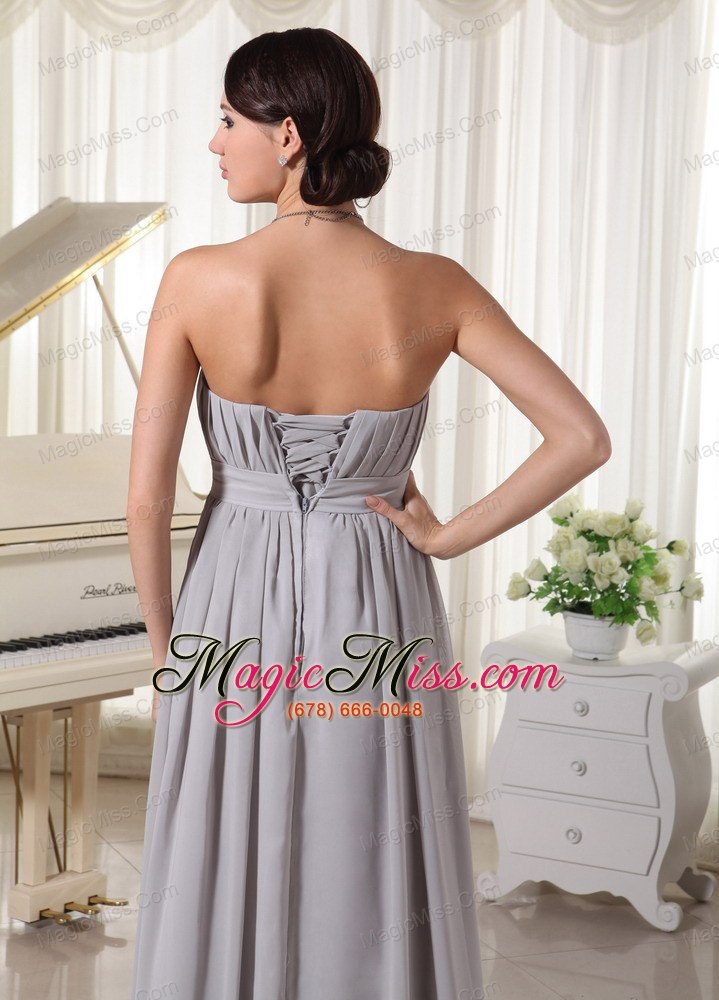 wholesale simple grey empire empire modest dress with ruch and beading chiffon