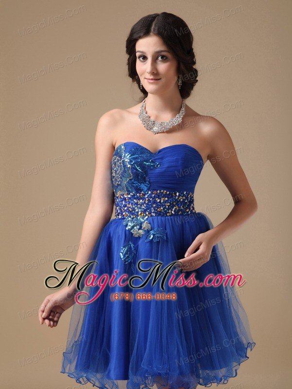 wholesale blue a-line sweetheart mini-length organza beading prom dress